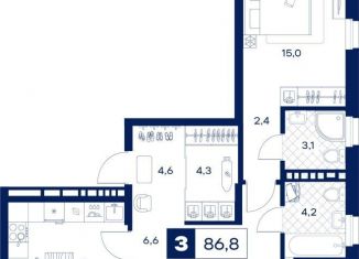 Продажа 3-комнатной квартиры, 86.8 м2, Тюмень, Пышминская улица, 216А