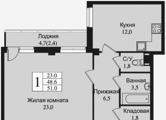 Продам однокомнатную квартиру, 48.6 м2, Всеволожск