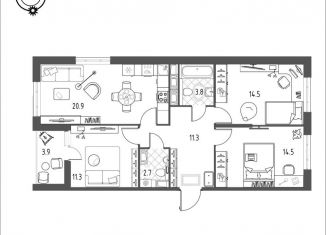 Продажа 3-ком. квартиры, 81 м2, Омская область, микрорайон Зелёная Река, 11