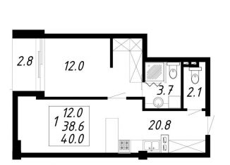 Продается однокомнатная квартира, 40 м2, Ессентуки