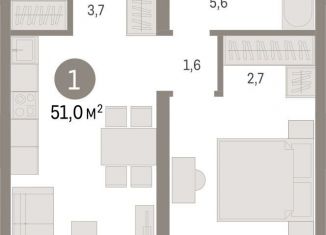 Продается 1-комнатная квартира, 51 м2, Тюмень, ЖК Речной Порт