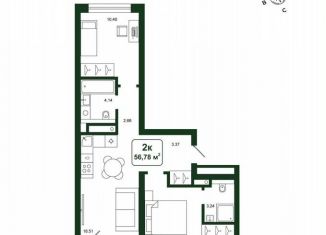 Продам двухкомнатную квартиру, 56.8 м2, деревня Дударева, улица Сергея Джанбровского, 25
