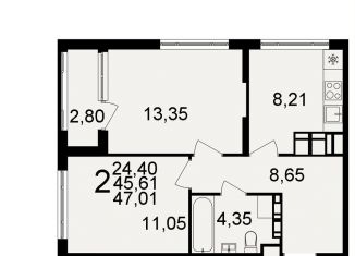 Продам 2-ком. квартиру, 47 м2, Тула