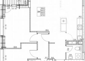 3-комнатная квартира на продажу, 67.8 м2, Владивосток