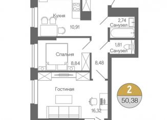 Продается двухкомнатная квартира, 50.4 м2, Республика Башкортостан, Ботаническая улица, 10