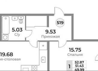 Продается 1-ком. квартира, 51.5 м2, Калининград