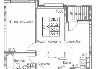 Продаю 2-ком. квартиру, 54.3 м2, Владивосток