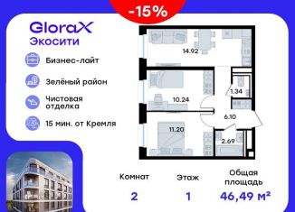 Продается 2-ком. квартира, 46.5 м2, Татарстан