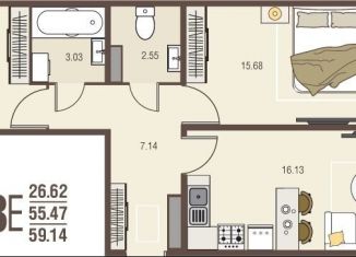 Продам 2-комнатную квартиру, 59.1 м2, село Новая Усмань, бульвар Художников, 4