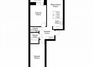 Продается 2-ком. квартира, 72.2 м2, Татарстан