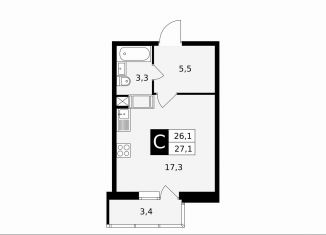 Продажа квартиры студии, 27.1 м2, Подольск, Садовая улица, 14