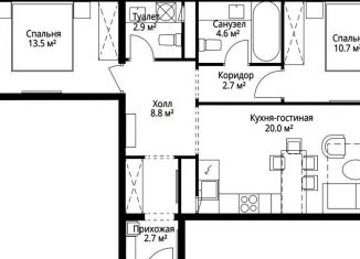 Продается 2-комнатная квартира, 65.9 м2, деревня Сапроново, квартал Центральный, 9, ЖК Эко Видное 2.0