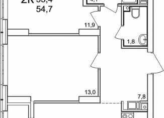 Продам 2-комнатную квартиру, 54.7 м2, деревня Анкудиновка
