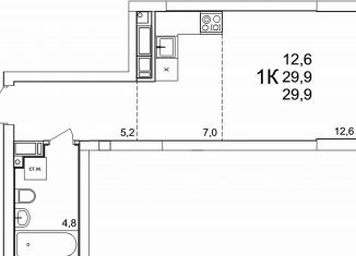 Продаю 1-комнатную квартиру, 29.6 м2, деревня Анкудиновка, ЖК КМ Анкудиновский Парк