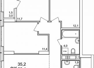3-комнатная квартира на продажу, 69.9 м2, деревня Анкудиновка, ЖК КМ Анкудиновский Парк