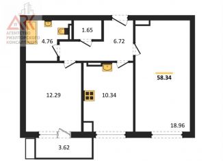 Продаю 2-ком. квартиру, 58.3 м2, посёлок городского типа Гвардейское, Привокзальная улица