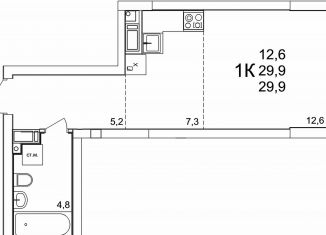 Продам 1-ком. квартиру, 29.9 м2, деревня Анкудиновка, ЖК КМ Анкудиновский Парк