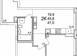 2-ком. квартира на продажу, 47 м2, деревня Анкудиновка