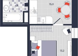 Двухкомнатная квартира на продажу, 43.3 м2, Тула