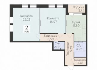Продаю 2-ком. квартиру, 74.1 м2, Воронеж
