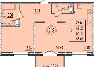 Продам двухкомнатную квартиру, 62.2 м2, посёлок Шушары