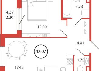 Продаю 1-ком. квартиру, 42.07 м2, Ленинградская область