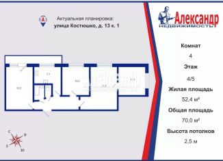 Продажа комнаты, 70 м2, Санкт-Петербург, улица Костюшко, 13, Московский район