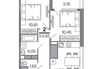 Продам 2-ком. квартиру, 54.85 м2, Рязанская область