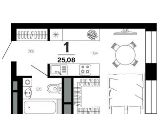 Продаю 1-ком. квартиру, 25.08 м2, Рязань