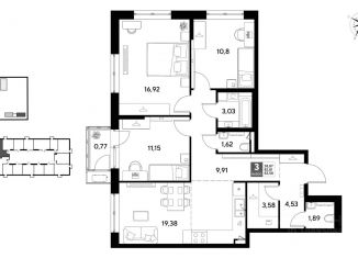 Продажа трехкомнатной квартиры, 83.58 м2, Омск