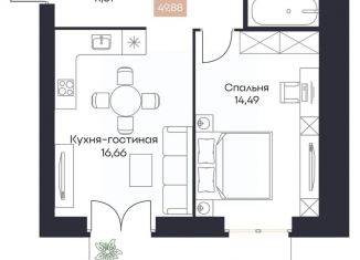 Продаю 1-ком. квартиру, 49.89 м2, село Поляны