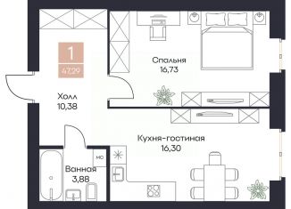 Продается однокомнатная квартира, 47.29 м2, село Поляны
