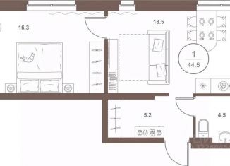 Продам 1-комнатную квартиру, 44.5 м2, Пенза