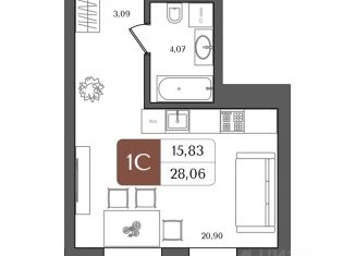 Продам 1-ком. квартиру, 28.06 м2, Уфа, Октябрьский район