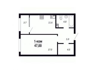 Продается 1-комнатная квартира, 47 м2, Омск