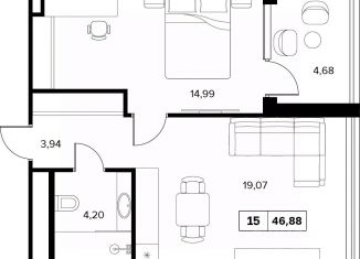 2-комнатная квартира на продажу, 46.88 м2, Краснодарский край