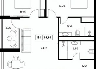 Продаю трехкомнатную квартиру, 68.85 м2, Краснодарский край, улица Семашко, 37Ак2