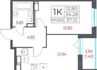 Продам однокомнатную квартиру, 37.11 м2, Санкт-Петербург
