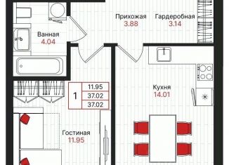Продаю 1-комнатную квартиру, 37.02 м2, Казань, Советский район