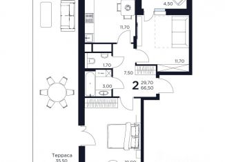Продаю 2-комнатную квартиру, 66.5 м2, Московская область
