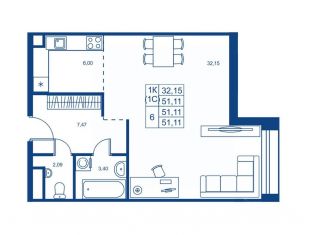 Продается квартира студия, 51.11 м2, Московская область