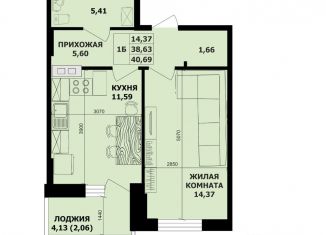 Однокомнатная квартира на продажу, 42.7 м2, Ростов-на-Дону, Доломановский переулок, 130, ЖК Центральный-2