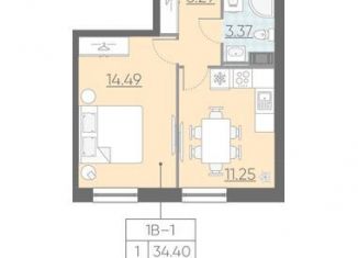 1-комнатная квартира на продажу, 34.6 м2, Санкт-Петербург, Московское шоссе, 3к5, ЖК Неопарк