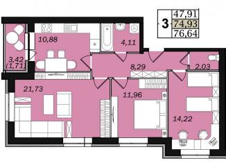 Продажа 3-комнатной квартиры, 74.9 м2, Ульяновск, жилой комплекс ЭкоСити, 9, ЖК ЭкоСити