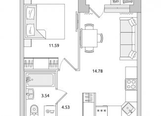 Продается 1-комнатная квартира, 34.5 м2, поселок Бугры
