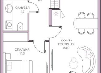 Однокомнатная квартира на продажу, 48.7 м2, Пенза, Ленинский район