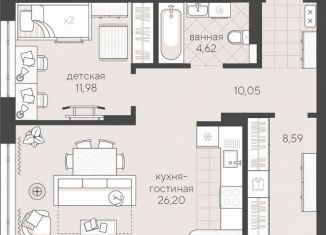 Однокомнатная квартира на продажу, 61.4 м2, Новосибирск, ЖК Кедровый, Кедровая улица, с45