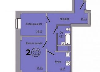 Продается двухкомнатная квартира, 54.4 м2, Красноярск, Прибойная улица, 37с2, ЖК Енисей