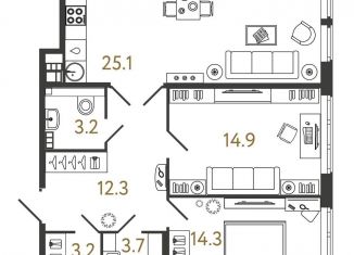 2-комнатная квартира на продажу, 76.7 м2, Санкт-Петербург, Миргородская улица, 1, муниципальный округ Лиговка-Ямская