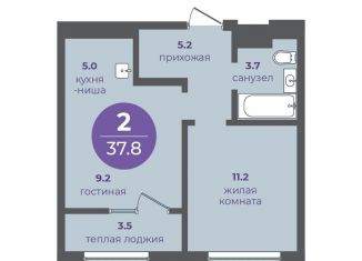 Продается двухкомнатная квартира, 37.8 м2, Красноярский край, улица Кутузова, 1
